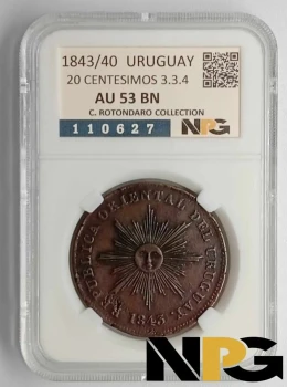 1843 Uruguay 20 Centesimos 3.3.4