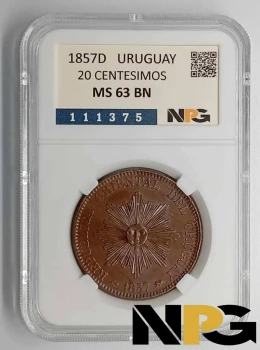 1857D Uruguay 20 Centesimos
