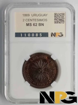 1869 Uruguay 2 Centesimos