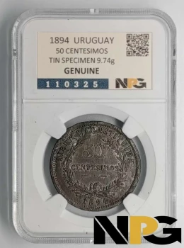 1894 Uruguay  50 CENTESIMOS TIN SPECIMEN9.74g GENUINE