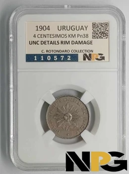 (1904) Uruguay 4 CENTESIMOS UNC Details