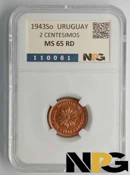 1943 Uruguay 2 Centesimos