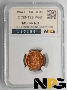 1944s Uruguay 2 Centesimos