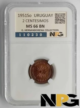 1951s Uruguay 2 Centesimos