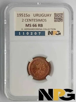 1951So Uruguay 2 Centesimos 1951So Uruguay 2 Centesimos