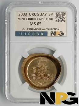 2003 Uruguay  5 PESOS 2003 MINT ERROR CAPPED DIE